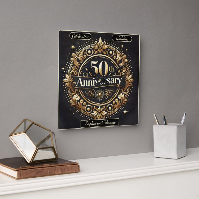 Reloj Cuadrado Recuerdos de oro: 50 años juntos (Oficina)