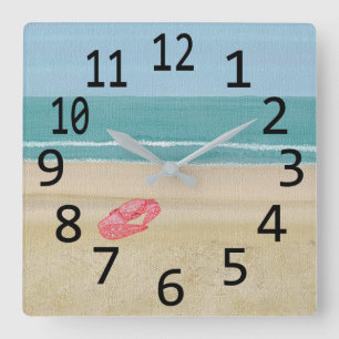 Reloj Cuadrado Red Abstracta Sand Crab Beach Grandes Números Negr