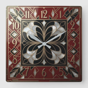 Reloj Cuadrado Red and Gold Art Deco Luxury Mother of Pearl 