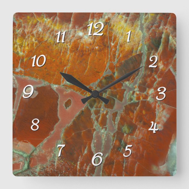 Reloj Cuadrado Red and Gold Pertrified Wood (Anverso)