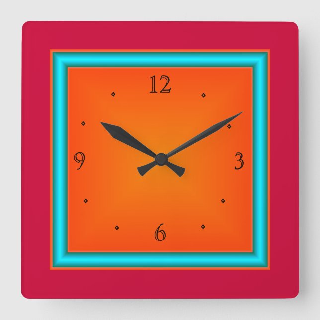 Reloj Cuadrado Red/Aqua/Naranja>Reloj de pared (Anverso)
