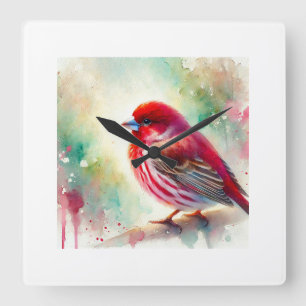 Reloj Cuadrado Red Bengalese Finch 061024AREF134 - Watercolor