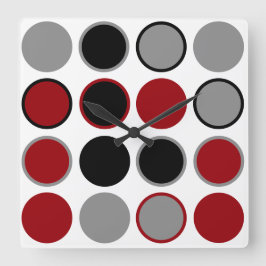 Reloj Cuadrado Red, Black and Gray Circles