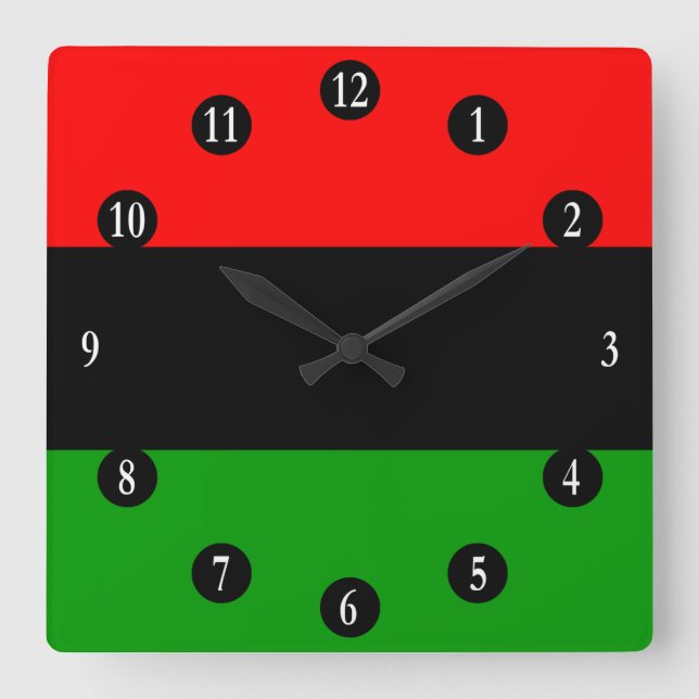 Reloj Cuadrado Red, Black, Green Pan African Flag, White Numbers (Anverso)