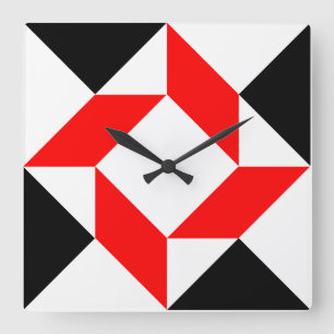 Reloj Cuadrado Red Black White abstract geometric pattern