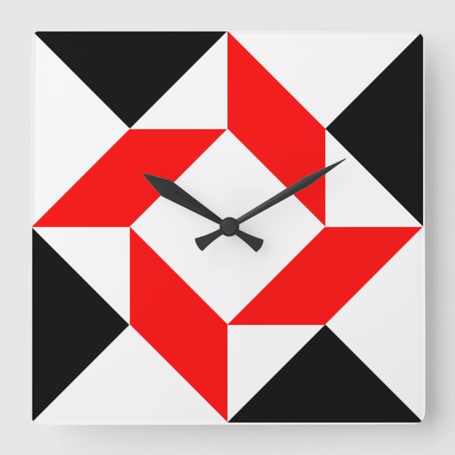 Reloj Cuadrado Red Black White abstract geometric pattern (Anverso)