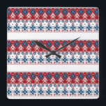 Reloj Cuadrado Red blue ornament<br><div class="desc">Red blue ornament  ,  red ,  blue ,  white ,  striped ornament ,  striped ,  Scandinavian,  winter,  Christmas</div>