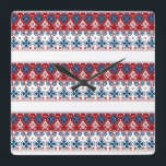 Reloj Cuadrado Red blue ornament<br><div class="desc">Red blue ornament  ,  red ,  blue ,  white ,  striped ornament ,  striped ,  Scandinavian,  winter,  Christmas</div>