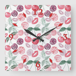 Reloj Cuadrado Red cherry berry fruit stylish large clock
