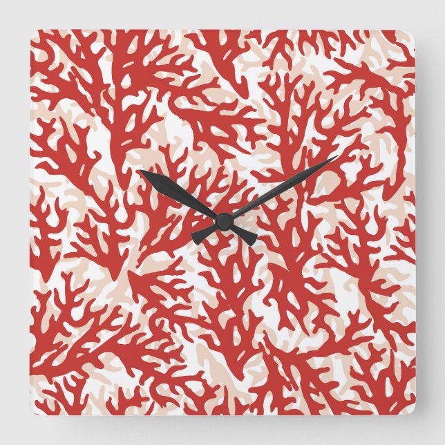 Reloj Cuadrado Red Coral Pattern 2 (Anverso)