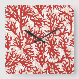 Reloj Cuadrado Red Coral Pattern 2