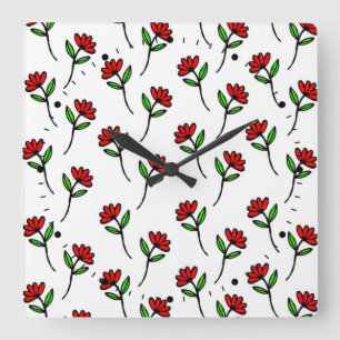 Reloj Cuadrado Red Daisies