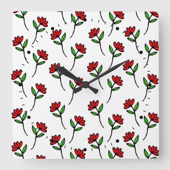 Reloj Cuadrado Red Daisies (Anverso)