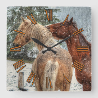 Reloj Cuadrado Red Dun & Palomino Winter Horses Equine foto