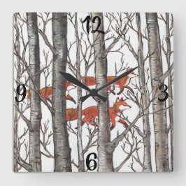 Reloj Cuadrado Red Fox Foxes Gris Winter Forest Woodland Clock