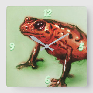 Reloj Cuadrado Red Frog Square Clock, Wild Animal Sketch in Green