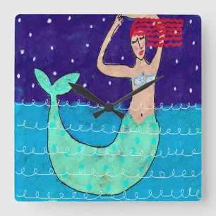 Reloj Cuadrado Red Haired Mermaid Abstract Art