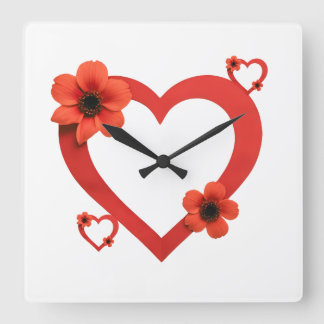Reloj Cuadrado Red Heart Wood Sign, Minimalist Style.