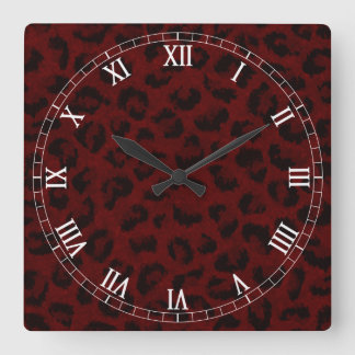 Reloj Cuadrado Red Leopard Skin Square Roman Numerals Clock