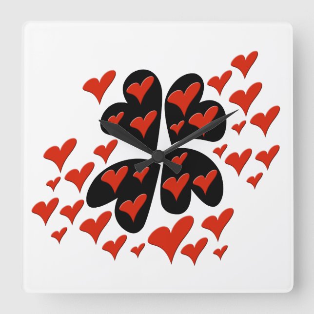 Reloj Cuadrado Red on Black Hearts (Anverso)