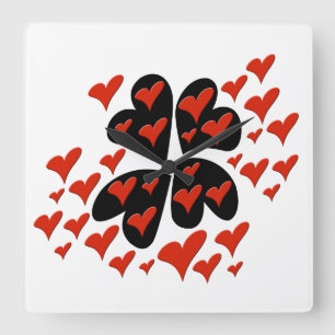 Reloj Cuadrado Red on Black Hearts