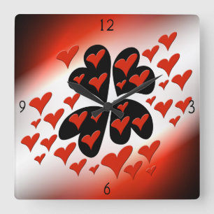 Reloj Cuadrado Red on Black Hearts Square Wall Clock