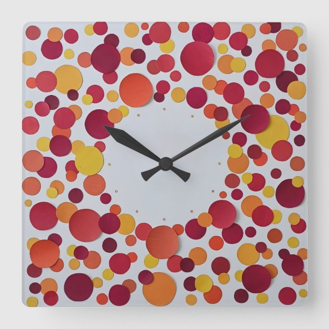 Reloj Cuadrado red orange yellow dots  (Anverso)