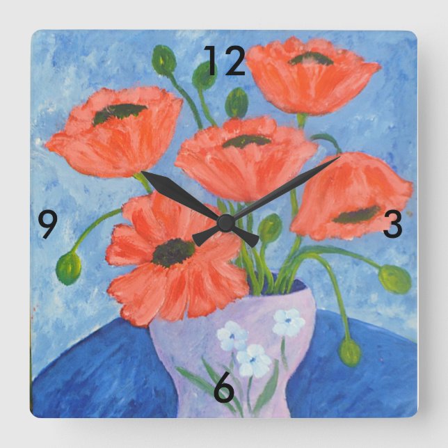 Reloj Cuadrado Red Poppies Wall Clock (Anverso)