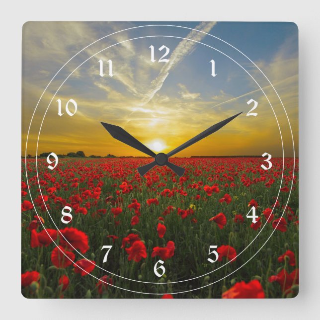 Reloj Cuadrado Red Poppy Sunset (Anverso)
