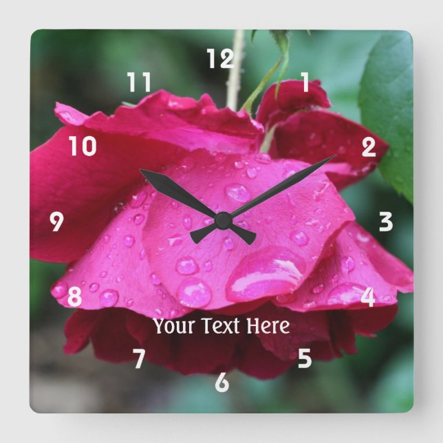Reloj Cuadrado Red Rose And Raindrops Nature (Anverso)