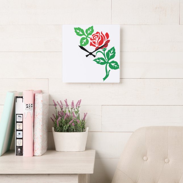 Reloj Cuadrado Red Rose Flower Design – Classic Floral Beauty (Sala de lectura)