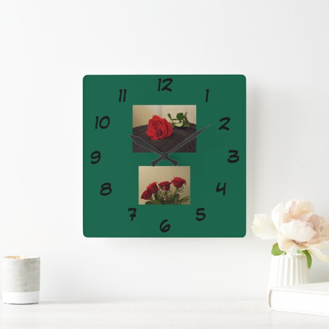 Reloj Cuadrado Red Roses Acrylic Wall Clock (Hogar)