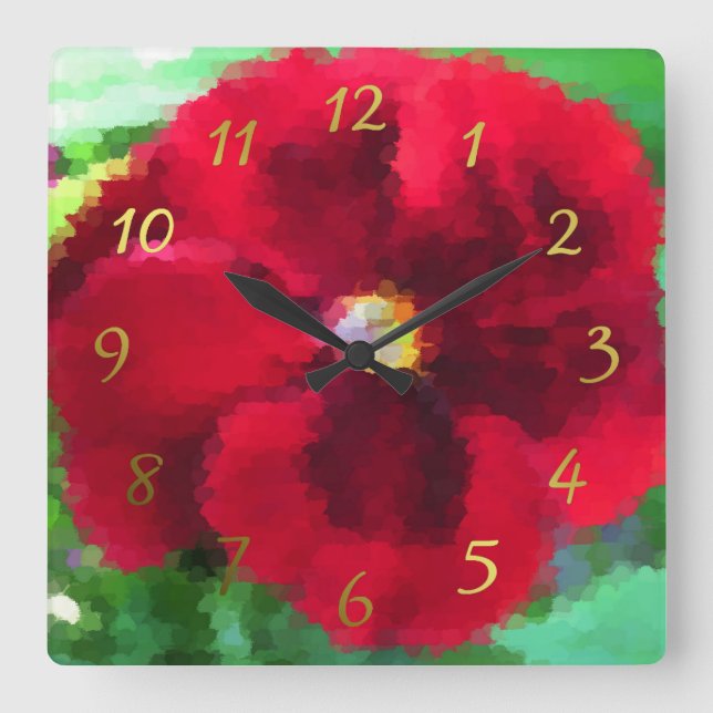 Reloj Cuadrado red spring flower painted clock (Anverso)