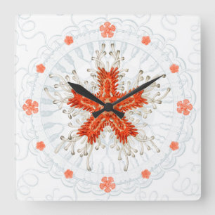 Reloj Cuadrado Red starfish on vintage marine texture Wall Clock