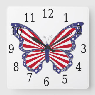 Reloj Cuadrado Red White And Blue Butterfly Square Clock