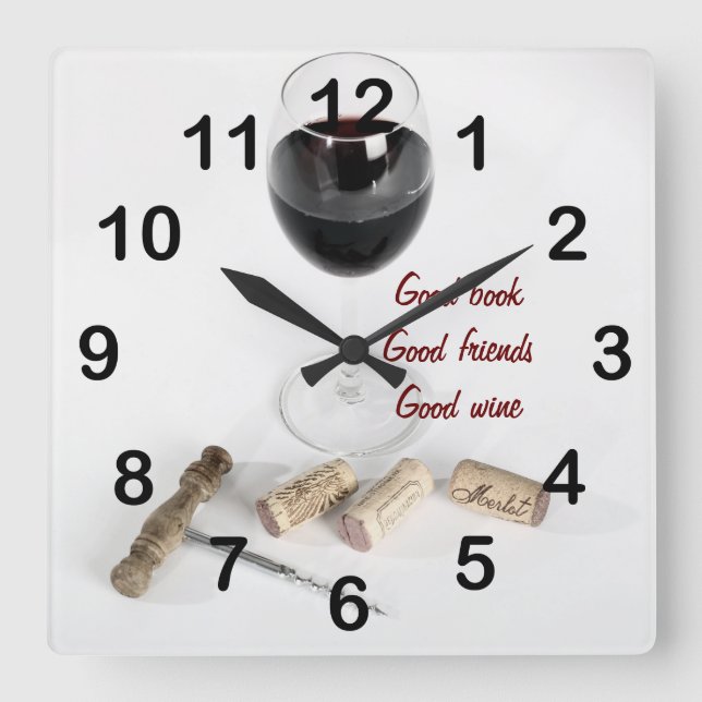 Reloj Cuadrado Red wine glass and corks (Anverso)