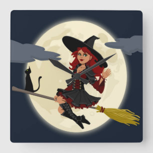 RELOJ CUADRADO REDHEADED HALLOWEEN WITCH