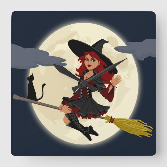 RELOJ CUADRADO REDHEADED HALLOWEEN WITCH (Anverso)