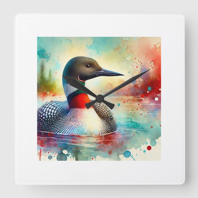 Reloj Cuadrado Redthroated Loon 060824AREF120 - Watercolor (Anverso)