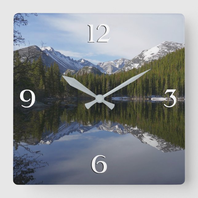 Reloj Cuadrado Reflejo del lago Bear II (Anverso)