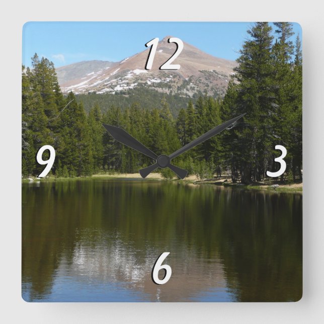 Reloj Cuadrado Reflejo del lago Yosemite (Anverso)