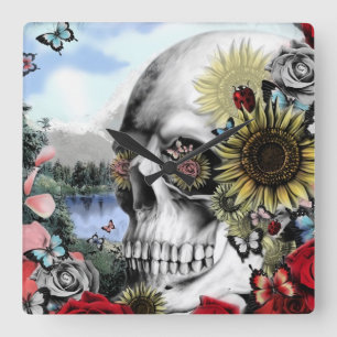 Reloj Cuadrado Reflexión, cráneo del paisaje