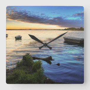 Reloj Cuadrado Reflexión de los barcos de navegación de la pues