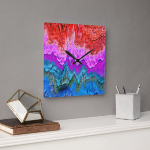 Reloj Cuadrado "Reflexión radiante" Arte abstracto colorido