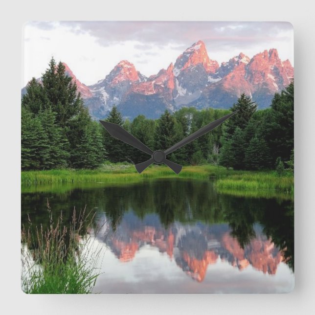 Reloj Cuadrado Reflexiones sobre el gran tetón sobre el estanque  (Anverso)