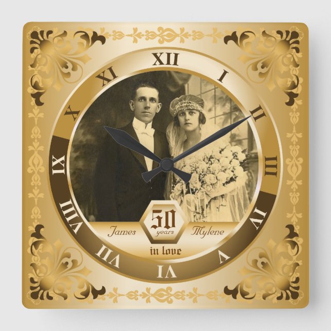 Reloj Cuadrado Regalo adaptable de la foto del aniversario de (Anverso)