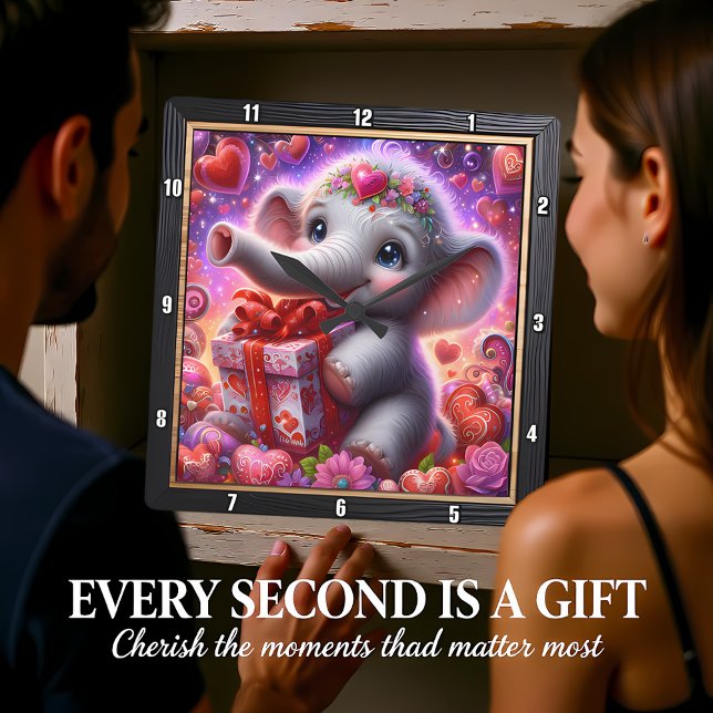 Reloj Cuadrado Regalo Corazón de Elefante Bebé (Subido por el creador)
