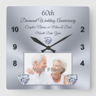 Reloj Cuadrado Regalo de 60 años de Boda con foto