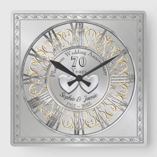 Reloj Cuadrado Regalo de aniversario de Boda Platinum personaliza (Anverso)