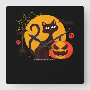 Reloj Cuadrado Regalo de araña Calabaza de araña de gato negro